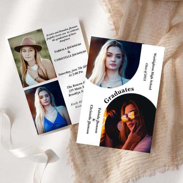 Invitation Arc moderne photo frères et soeurs Double graduati (Créateur téléchargé)