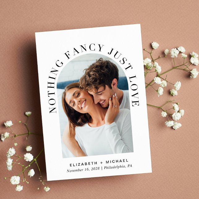 Invitation Arc moderne Photo Rien de fantaisie Juste Amour Ma (Celebrate your love story with an invitation showcasing your favorite photo in an elegant arch frame)