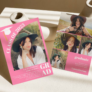 Invitation Arc moderne rose 5 photos graduation