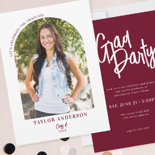 Invitation Arc moderne Script Photo Vin Red Grad Party