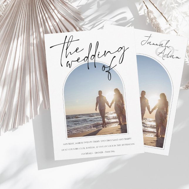 Invitation Arc noir blanc moderne Mariage photo initial (Créateur téléchargé)