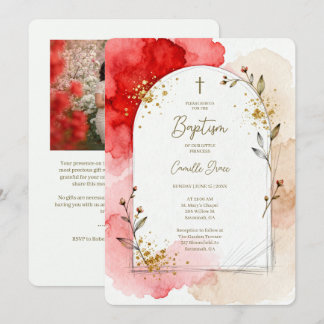 Invitation Arc photographique délicat de baptême à l'aquarell