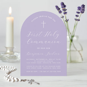 Invitation Arc Première Communion Lavande Purple Script moder