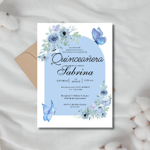 Invitation Arc Quinceanera Floral Baby papillons Bleu papillo