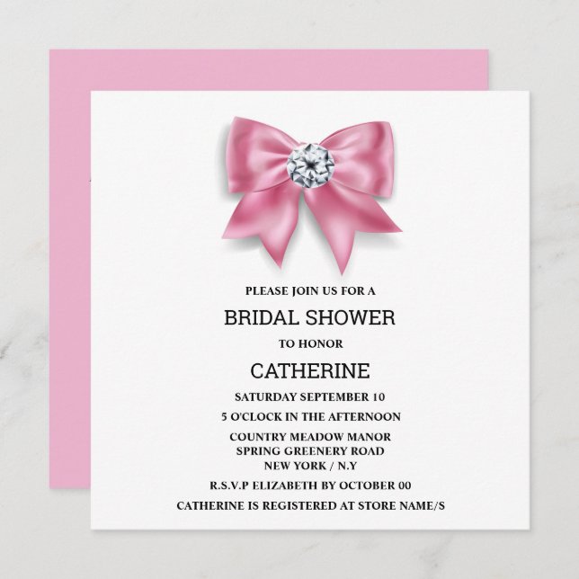 Invitation Arc rose brillant diamant douche nuptiale (Devant / Derrière)