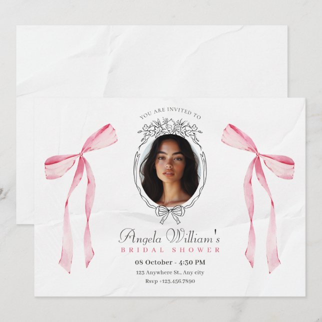 Invitation Arc rose classique élégant photo Bridal douche (Devant / Derrière)
