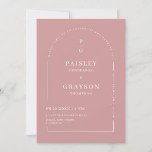 Invitation Arc rose minimal moderne QR Code photo Mariage