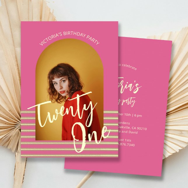 Invitation Arc rose moderne Photo 21e fête d'anniversaire (Créateur téléchargé)