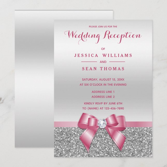 Invitation Arc rose romantique, réception argentée de parties (Devant / Derrière)