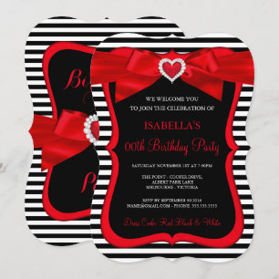 Invitation Arc Rouge Noir Rayure Blanche Fête d'Anniversaire