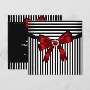 Invitation Arc Rouge Noir Rayure Blanche Fête d'Anniversaire