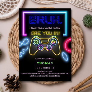 Invitation Arcade jeux vidéo neon laser garçon anniversaire