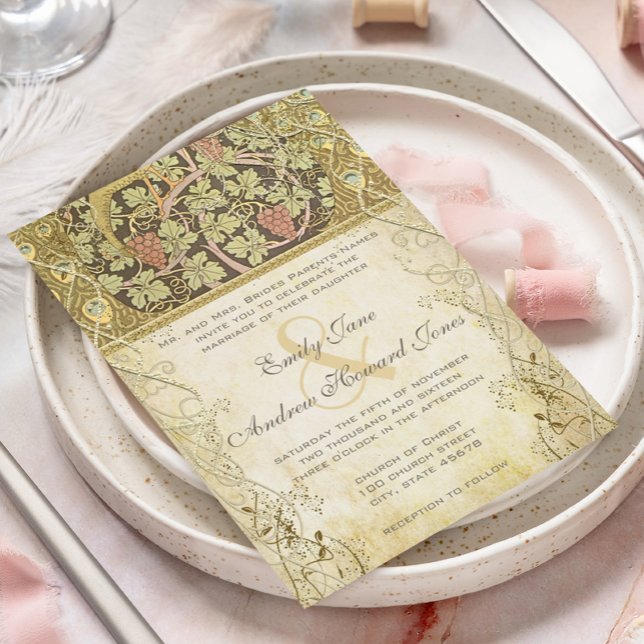 Invitation Arch Art Nouveau Peacock Cranberry Dust Mariage (Créateur téléchargé)