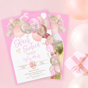 Invitation Arch Boho parties scintillant ballons rose violet 