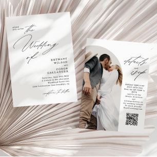 Invitation Arch de script moderne Photo QR Code Mariage