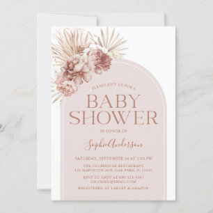 Invitation Arch Dusty Rose Boho Pampas Baby shower en herbe