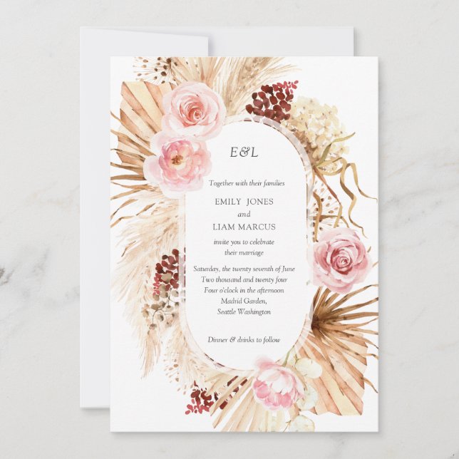 Invitation Arch moderne Aquarelle Boho Pampas Fleurs Mariage (Devant)