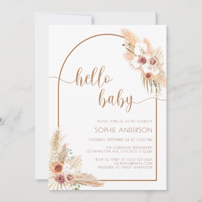 Invitation Arch moderne Boho Pampas Baby shower en herbe (Devant)