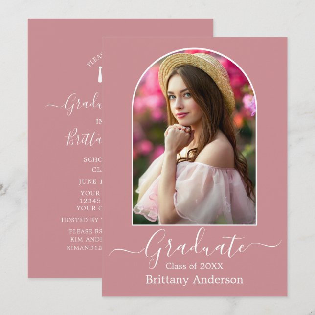 Invitation Arch moderne Dusty Pink Graduation Party (Devant / Derrière)