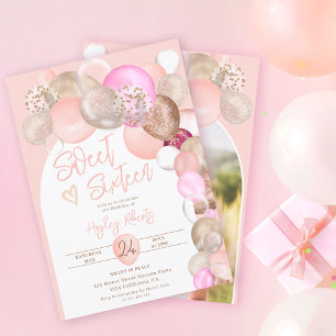 Invitation Arch pastel Boho parties scintillant ballons rose 
