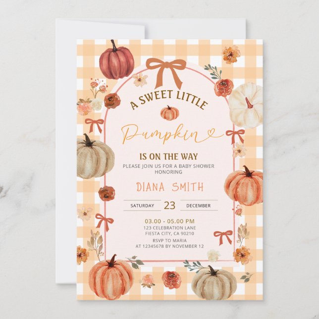 Invitation Arch Ribbon Bow Little Pumpkin Baby Shower Invite (Devant)