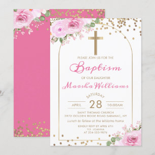 Invitation Arch rose Floral Parties scintillant or fille Bapt