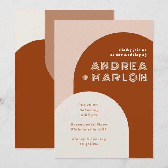 Invitation Arch Super Rétro Mariage en terre cuite (Devant / Derrière)