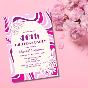Invitation Arche à fleurs rétro violet rose violet Anniversai