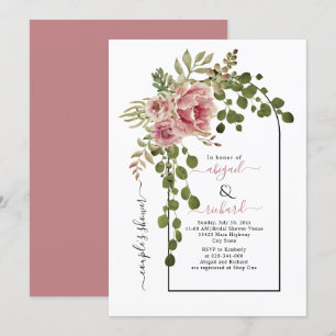 Invitation Arche à fleurs roses poussiéreuses mariage couple 