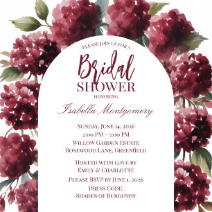 Invitation Arche aquarelle romantique aux hydrangeas bordeaux