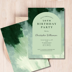 Invitation Arche aquarelle verte foncée et verte mini pour 50
