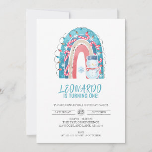Invitation Arche arc-en-ciel d'hiver, Noël 1er anniversaire