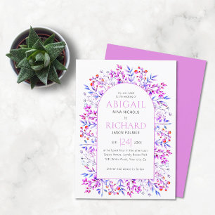 Invitation Arche avec feuilles et baies rose violet mariage