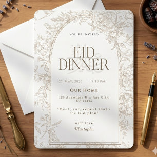 Invitation Arche botanique en or blanc pour la fête d'Eid