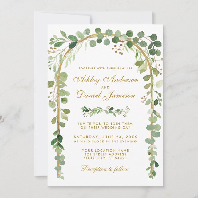 Invitation Arche Botanique Eucalyptus Green Mariage Gold Arch (Devant)