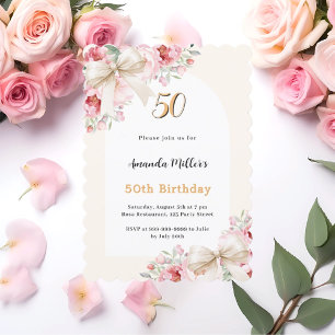 Invitation Arche d'anniversaire des arcs beige florales roses