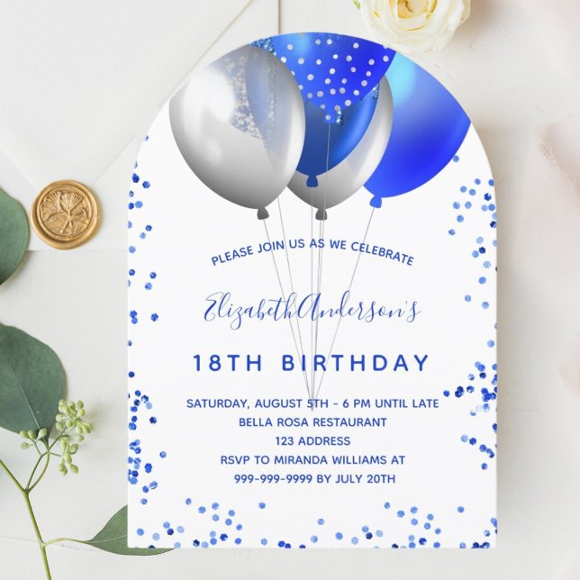 Invitation Arche d'anniversaire des ballons bleus royaux (Créateur téléchargé)