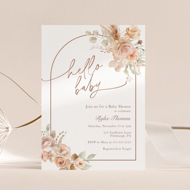 Invitation Arche de Baby shower en laiton Boho Pampas (Créateur téléchargé)