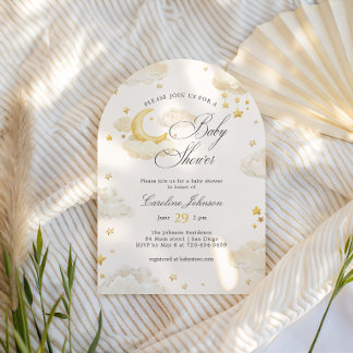 Invitation Arche de Baby Shower Rêveuse Lune et Étoiles