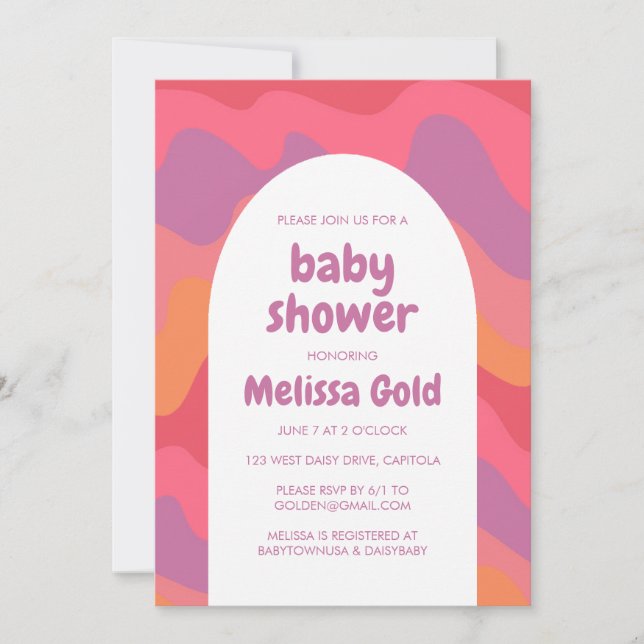 Invitation Arche de baby shower Super rose pourpre rayures PE (Devant)