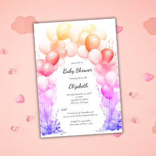 Invitation Arche de Ballons Couleurs Arc-en-ciel Baby Shower 