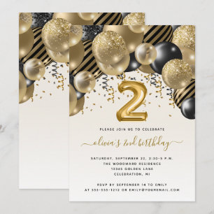 Invitation Arche de ballons noir or 2e anniversaire