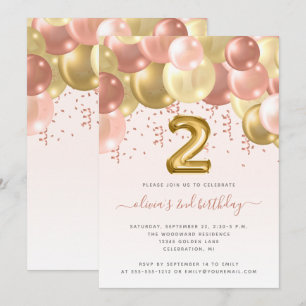 Invitation Arche de Ballons Rose Gold pour les 2 ans de Fille