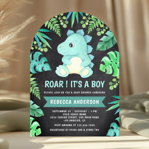 Invitation Arche de bébé dinosaure sarcelle mignonne sur tabl
