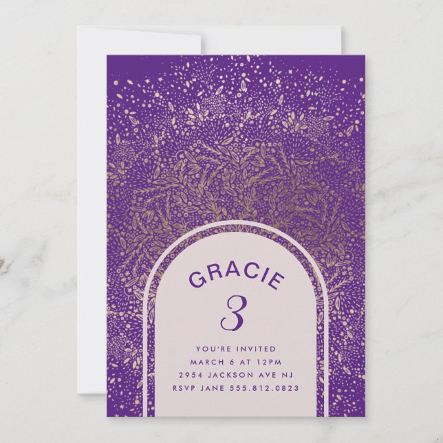 Invitation Arche de célébration Gold Purple Foil | Anniversai (Devant)