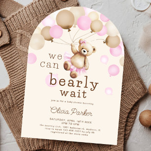 Invitation Arche de Fête de Naissance Ourson Fille Nous Pouvo