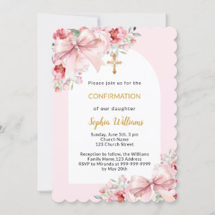 Invitation Arche de fille papillon rose florales Confirmation