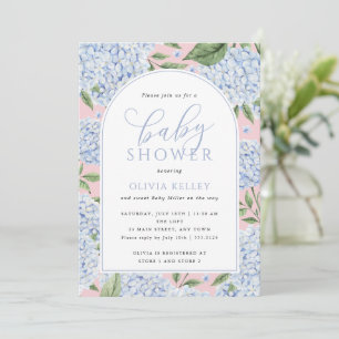 Invitation Arche de fleurs d'hortensia rose et bleu pour Baby