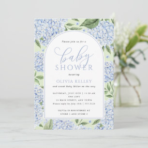 Invitation Arche de fleurs d'hortensia verts et bleus pour Ba