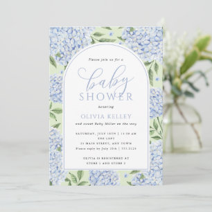 Invitation Arche de fleurs d'hortensia verts et bleus pour Ba